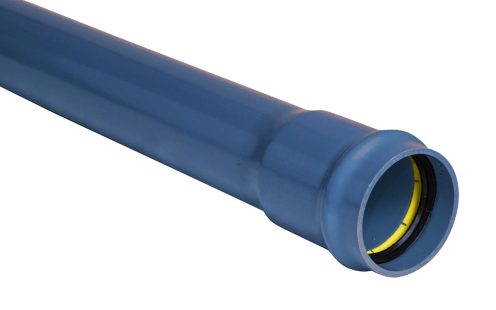 Gaiši zila Pipelife PVC-U spiedvadu caurule ūdensapgādei ar uzmavu un elastīgo gumijas blīvgredzenu